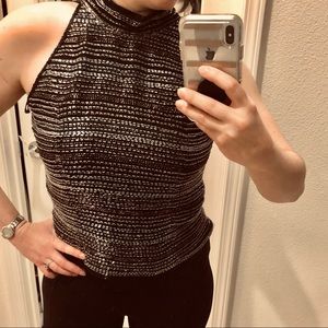 VTG Beaded silk halter crop peplum top M 90s y2k